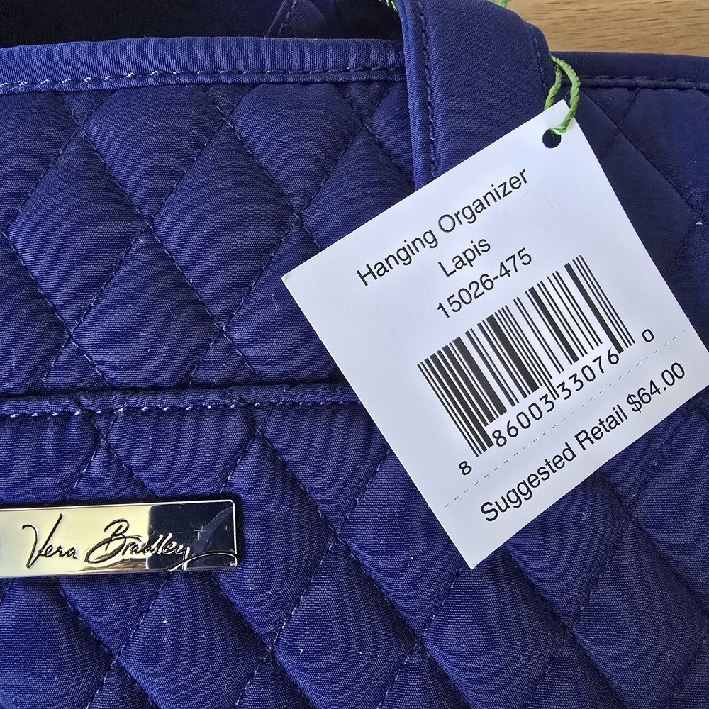 Vera Bradley Blue Quilted Hanging Organizer Lapis pockets organizer Travel - Picture 2 of 7